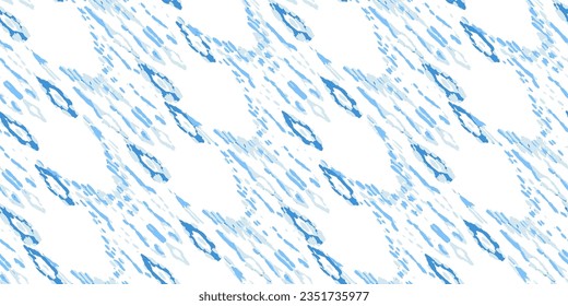 Ethnic Vector Pattern. Bohemian Peacock Print. Geometric Ikat Seamless Design. Fashion Retro Art. Blue and Indigo Abstract Modern Batik. Vintage Ornament. Rhombus Watercolor Background.