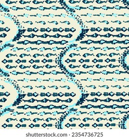 Ethnische Vektormuster. Bohemian Peacock Print. Geometrisches Ikat Nahtloses Design. Fashion Retro Art. Blue und Indigo Vintage Ornament. Rhombus Aquarell, Hintergrund. Abstrakte moderne Batik.