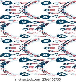 Ethnic Vector Pattern. Bohemian Peacock Print. Abstract Modern Batik. Geometric Ikat Seamless Design. Fashion Retro Art. Vintage Ornament. Rhombus Watercolor Background. Indigo Blue and Red