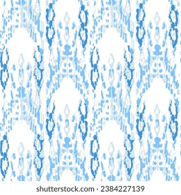 Patrón de vectores étnicos. Impresión de pavo real bohemio. Resumen de Batik moderno azul e índigo. Arte Retro De Moda. Diseño Ikat Geométrico Sin Marea. Ornamento de época. Fondo de color de agua de Rhombus.