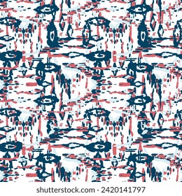 Ethnic Vector Pattern. Bohemian Peacock Print. Geometric Ikat Seamless Design. Abstract Modern Batik. Vintage Ornament. Rhombus Watercolor Background. Fashion Retro Art. Indigo Blue and Red