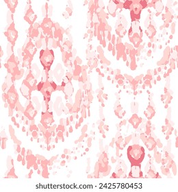 Ethnic Vector Pattern. Bohemian Peacock Print. Crimson Red Vintage Ornament. Rhombus Watercolor Background. Geometric Ikat Seamless Design. Fashion Retro Art. Abstract Modern Batik.