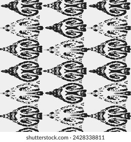 Ethnic Vector Pattern. Bohemian Peacock Print. Vintage Ornament. Rhombus Watercolor Background. Geometric Ikat Seamless Design. Fashion Retro Art. Abstract Modern Batik. Monochrome and Greyscale