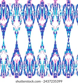 Ethnic Vector Pattern. Bohemian Peacock Print. Geometric Ikat Seamless Design. Abstract Modern Batik. Indigo Blue and Red Vintage Ornament. Rhombus Watercolor Background. Fashion Retro Art.