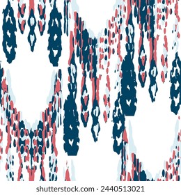 Ethnic Vector Pattern. Bohemian Peacock Print. Vintage Ornament. Rhombus Watercolor Background. Abstract Modern Batik. Geometric Ikat Seamless Design. Fashion Retro Art. Indigo Blue and Red