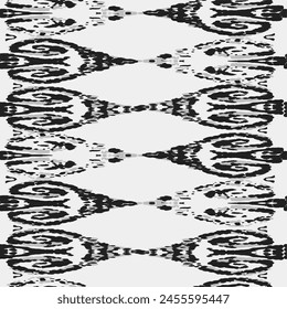 Ethnic Vector Pattern. Bohemian Peacock Print. Fashion Retro Art. Vintage Ornament. Rhombus Watercolor Background. Geometric Ikat Seamless Design. Monochrome and Greyscale Abstract Modern Batik.