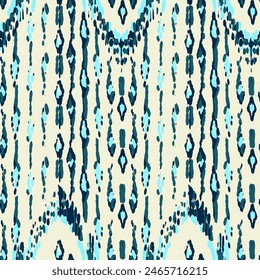Patrón de Vector étnico. Estampado de pavo real bohemio. Abstractas Batik moderno. Arte retro de moda azul e índigo. Diseño geométrico sin costuras Ikat. Adorno de Antiguas. Fondo de acuarela de rombo.