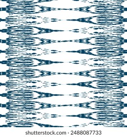 Ethnic Vector Pattern. Bohemian Peacock Print. Indigo Blue and Red Fashion Retro Art. Vintage Ornament. Rhombus Watercolor Background. Geometric Ikat Seamless Design. Abstract Modern Batik.