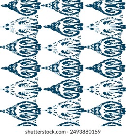 Ethnic Vector Pattern. Bohemian Peacock Print. Indigo Blue and Red Geometric Ikat Seamless Design. Abstract Modern Batik. Vintage Ornament. Rhombus Watercolor Background. Fashion Retro Art.