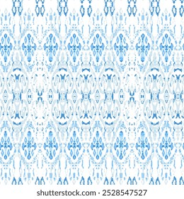 Patrón de Vector étnico. Impresión del pavo real bohemio. Diseño geométrico de Ikat sin costuras. Abstractas moderno Batik. Arte retro de moda. adorno de Antiguas azul e índigo. Fondo de acuarela de rombo.