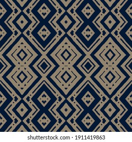 Ethnic Vector Repeat Print. Beige Aztec Geo Boho. Carpet Bohemian Ornament. Abstract Hand drawn Artwork. Indigo African Border. Graphic Geometric Tile.