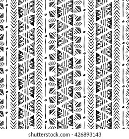 Ethnic vector seamless pattern. Hand drawn monochrome background