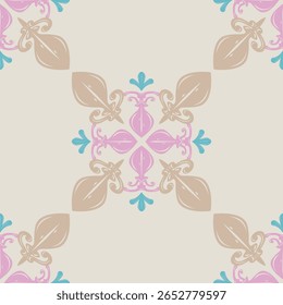 Étnica vitoriana Motivo Classy Florals Boutique Padrão de Luxo Sem Costura. No Sonho Barroco Elegância Caprichosa Repetir Padrão com Ornamento Europeu Rosa Castanho Ciano em Azulejos de Fundo Bege