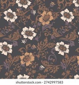 Ethnic victorian rose floral pattern background. Abstract texture with stylized flowers and leaves.
