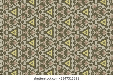 Ethnic vintage background, endless ornament of abstract art in artistic triangle style.