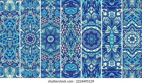 Ethnische Vintage-Bannermuster mit pastellfarbenem Design. Geometrisches Muster Bookmark Boho Winter psychedelic Print.
