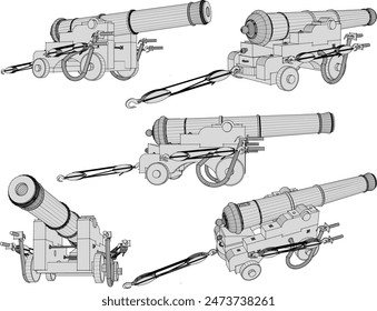 Ethnic vintage old vintage cannon weapon design vector illustration sketch