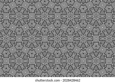 Patrón original étnico vintage, fondo geométrico, arabesco. ornamento oriental, asiático, indonesio, mexicano, azteca. Plantilla de blanco negro para arte, pintura, diseño, textiles. 