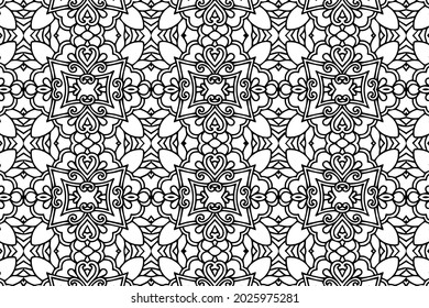 Ethnic vintage pattern, geometric exotic background. Eastern, Indonesian, Mexican, Aztec ornament. Template black white for art, painting, design, textiles.
