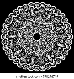 Ethnic vintage pattern on black background. Vector mandala texture.