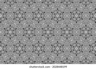 Ethnic vintage stylish pattern, geometric background, arabesque. Oriental, Asian, Indonesian, Mexican, Aztec ornament. Template black white for art, painting, design, textiles. 