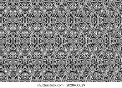Patrón único étnico vintage, fondo geométrico, arabesco. ornamento oriental, asiático, indonesio, mexicano, azteca. Plantilla de blanco negro para arte, pintura, diseño, textiles.