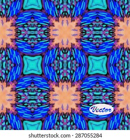 Ethnic watercolor decorative ornamental striped seamless pattern. Vector version.