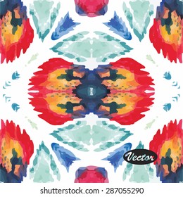 Ethnic watercolor decorative ornamental striped seamless pattern. Vector version.