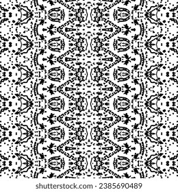 Ethnic Wavy Print. Simple Ethnic Hand Vector. Black Color Mexican Pattern. Black Colour Dark Doodle Texture. Tribal Ink Scribble Batik. Abstract Native Dark Pattern. Seamless Ink Watercolor Design