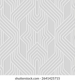 Ethnic white background, cover design, banner, ornamental wallpaper. Geometric original 3D pattern, embossing. Relief ornaments, arabesques, mandala, fresco of the East, Asia, India, Mexico, Aztec.