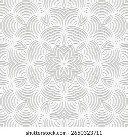 Ethnic white background, tribal design cover, banner, wallpaper. Geometric elegant old boho pattern, embossing, 3D. Ornaments, arabesques, mandala, fresco of the East, Asia, India, Mexico, Aztec, Peru
