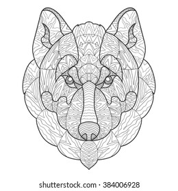 Ethnic wolf head in zentangle style