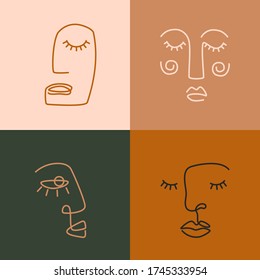 Ethnic woman line art icons. Modern minimalism art prints. Esp10 vector.