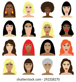 Ethnic women icons set illustration