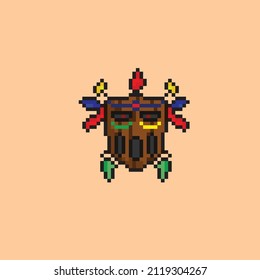 ethnic wooden mask in pixel art style
