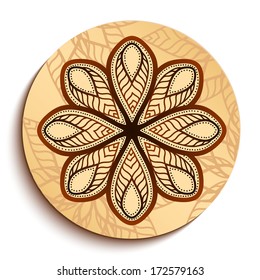 Ethnic Wooden Plate. Isolated on White