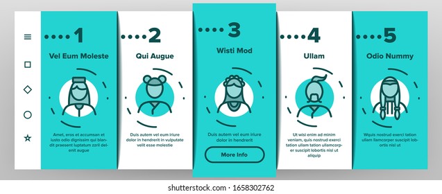 Ethnic World People Onboarding Icons Set Vector. Chinese And Indian, Cossack And Kazakh, Indian And Japanese, Georgian And Arab Ethnic Human Illustrations