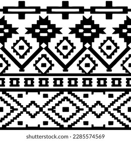 ethnic woven design seamless pattern, traditional ornament, handdrawn vector illustration, black on white background