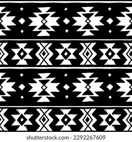 ethnisches, nahtloses Muster, traditioneller Ornament, handgezeichnete Vektorgrafik, schwarz auf weißem Hintergrund