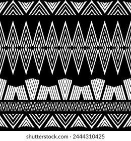 ethnic woven design seamless pattern, african motifs, carpet design, traditional ornament, black and white vector illustration