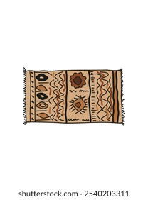 Ethnic woven rug with geometric patterns and warm earthy tones