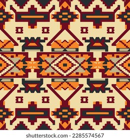 ethnic woven seamless pattern, traditional kilim ornament, handdrawn vector illustration, background in natural colors