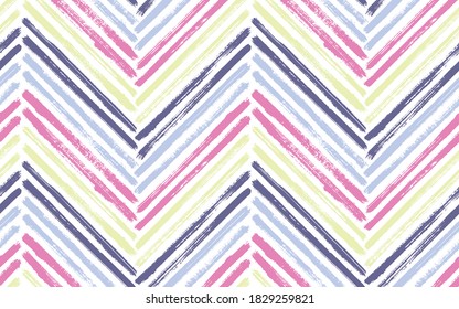 Ethnic zig zag interior print vector seamless pattern. Paintbrush strokes geometric stripes. Hand drawn paint texture zig zag chevron elements. Watercolor textile print seamless design.