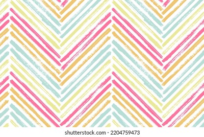 Motif harmonieux d'image vectorielle intérieur zig zag. Le pinceau d'encre dessine des bandes géométriques. Éléments du chevron zig zag à texture de peinture dessinée à la main. Design harmonieux d'impression textile à l'aquarelle.