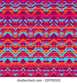 Ethnic zigzag pattern in retro colors, aztec style seamless vector background