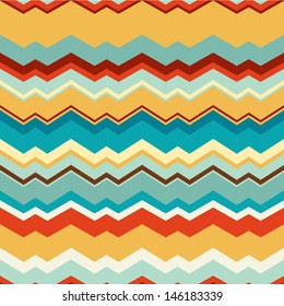 Ethnic zigzag pattern in retro colors, seamless vector background. Hipster background