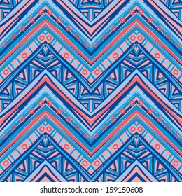 Ethnic zigzag pattern in retro colors, African style seamless vector background 