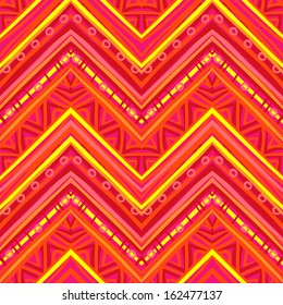 Ethnic zigzag pattern in retro colors, African style seamless vector background 