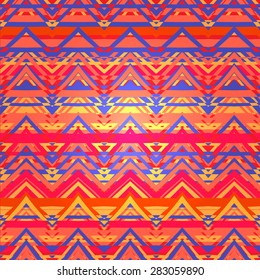 Ethnic zigzag pattern in retro colors, aztec style seamless vector background 