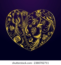 Ethnical heart logo concept. Beautiful heart icon with folk pattern. Graphic design. Branding identitiy template. Jewelry idea. Elegant arts style. Abstract texture with isolated elements. Cute decor.